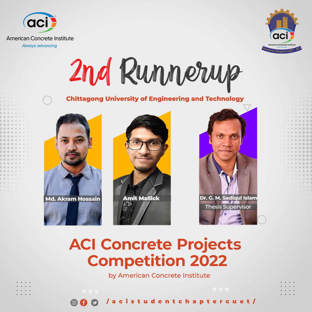 Achieved 2nd runner-up position in the ACI Concrete Project Competition organized by American Concrete Institute (ACI)